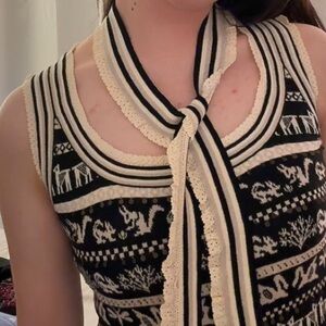 Elegant Black and Cream Knit Tank Top